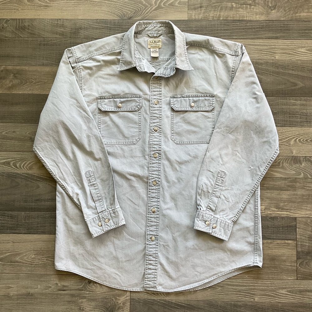 LL Bean Sunwashed Canvas Shirt Men’s LARGE TALL Grey 100% Cotton 270134